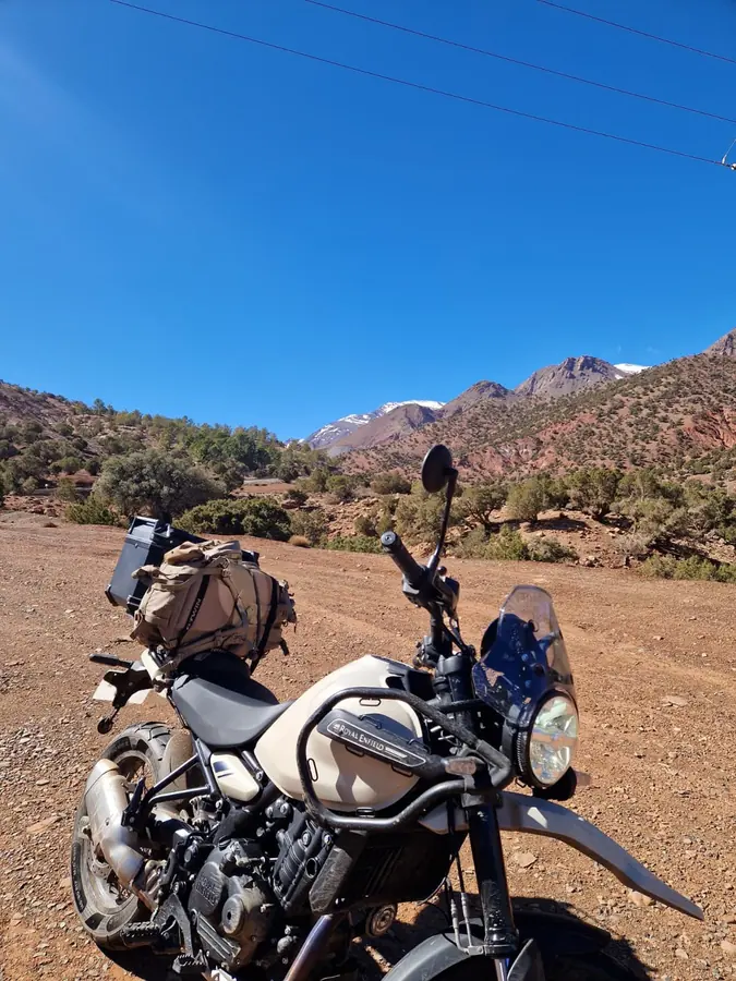 Moto2Kech motorcycle in the Atlas foothills near Marrakech