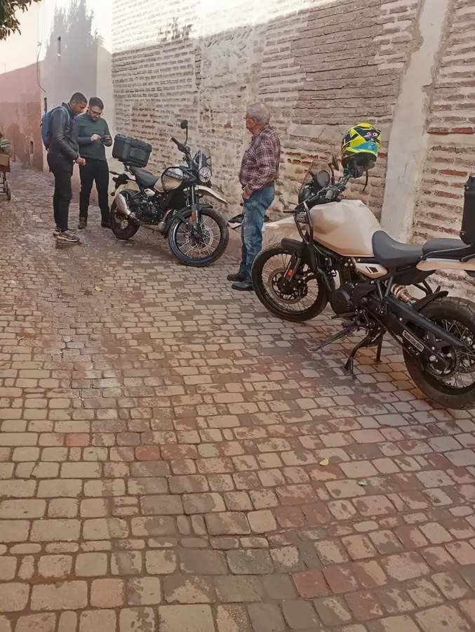 Moto2Kech motorcycles lined up in a Marrakech courtyard