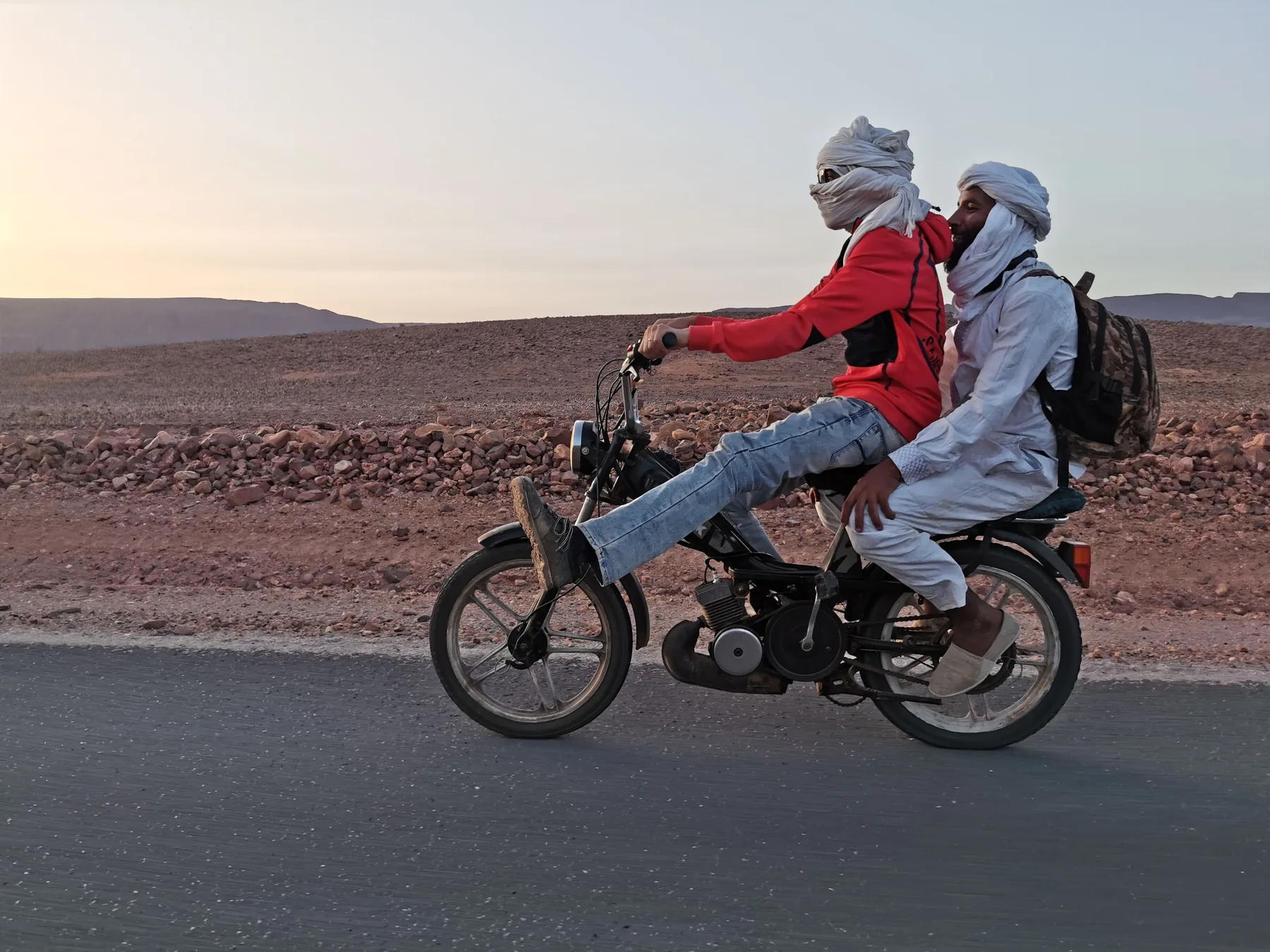 Motorcycle ride on a Moroccan road